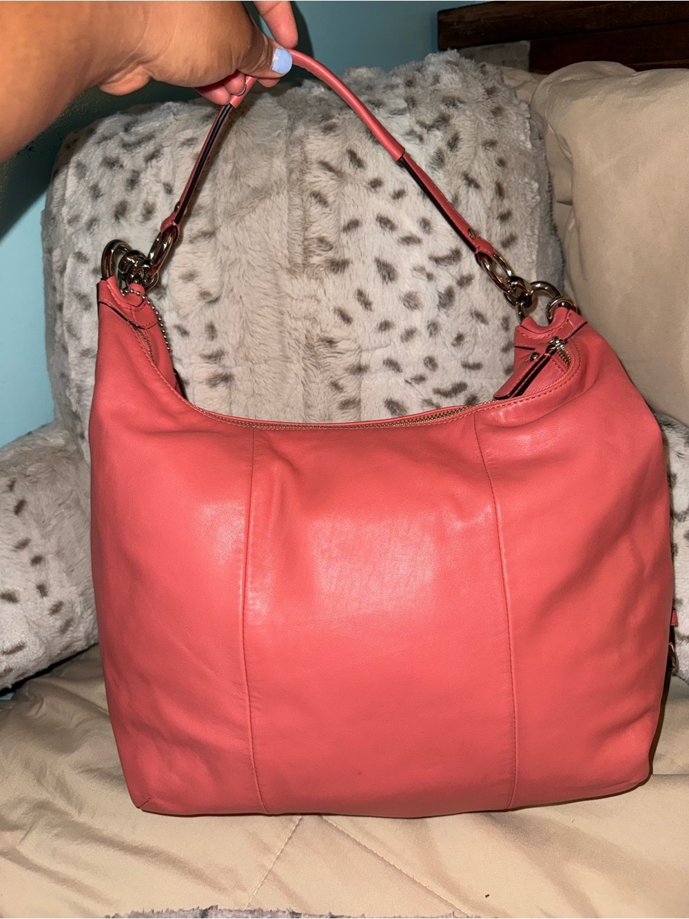 Coach Coral Pink Leather Shoulder Bag